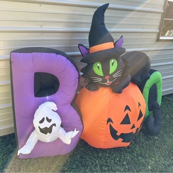Gemmy Halloween Inflatable BOO Ghost Black Cat Pumpkin Orange Black Purple - Picture 2 of 8